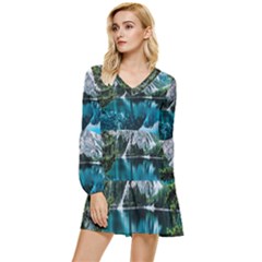 Lake Tiered Long Sleeve Mini Dress by artworkshop