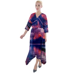 Dawn Quarter Sleeve Wrap Front Maxi Dress by artworkshop