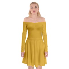 Goldenrod Orange	 - 	off Shoulder Skater Dress by ColorfulDresses