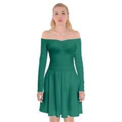 Bottle Green	 - 	off Shoulder Skater Dress by ColorfulDresses