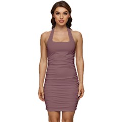 Rose Taupe Brown	 - 	sleeveless Wide Square Neckline Ruched Bodycon Dress by ColorfulDresses