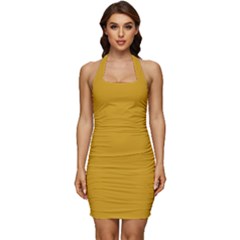 Orange Gold	 - 	sleeveless Wide Square Neckline Ruched Bodycon Dress by ColorfulDresses