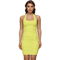 Unmellow Yellow	 - 	Sleeveless Wide Square Neckline Ruched Bodycon Dress