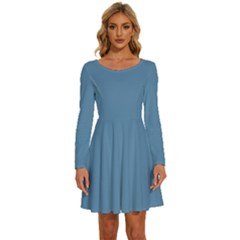 Air Force Blue	 - 	long Sleeve Wide Neck Velvet Dress