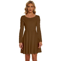 Caramel Brown	 - 	long Sleeve Wide Neck Velvet Dress