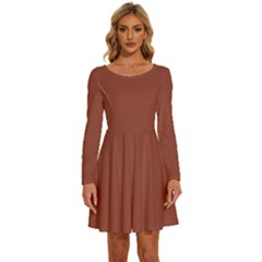 Chestnut Brown	 - 	long Sleeve Wide Neck Velvet Dress