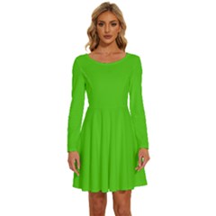 Bright Green	 - 	long Sleeve Wide Neck Velvet Dress