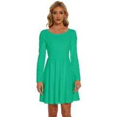 Caribbean Green	 - 	long Sleeve Wide Neck Velvet Dress