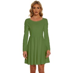 Crocodile Green	 - 	long Sleeve Wide Neck Velvet Dress