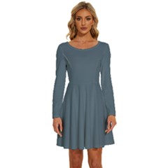 Dark Electric Grey	 - 	long Sleeve Wide Neck Velvet Dress