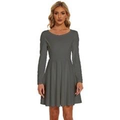 Davy Grey	 - 	long Sleeve Wide Neck Velvet Dress