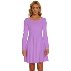 Bright Lilac Pink	 - 	long Sleeve Wide Neck Velvet Dress