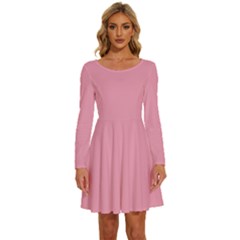 Amaranth Pink	 - 	long Sleeve Wide Neck Velvet Dress