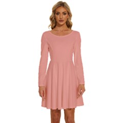 Candlelight Peach Pink	 - 	long Sleeve Wide Neck Velvet Dress