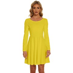 Butter Yellow	 - 	long Sleeve Wide Neck Velvet Dress