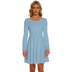 Pale Cerulean	 - 	long Sleeve Wide Neck Velvet Dress