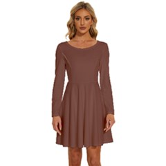 Bole Brown	 - 	long Sleeve Wide Neck Velvet Dress