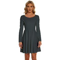 Gunmetal Grey	 - 	long Sleeve Wide Neck Velvet Dress