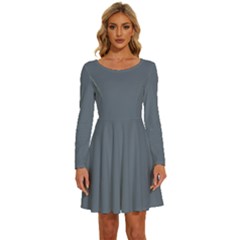 Jet Grey	 - 	long Sleeve Wide Neck Velvet Dress