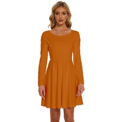 Marmelade Orange	 - 	long Sleeve Wide Neck Velvet Dress by ColorfulDresses