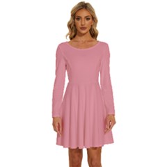 Mauvelous Pink	 - 	long Sleeve Wide Neck Velvet Dress