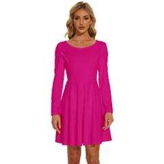 Mexican Pink	 - 	long Sleeve Wide Neck Velvet Dress