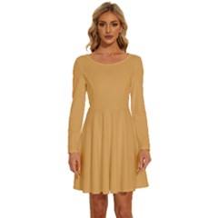 Earth Yellow	 - 	long Sleeve Wide Neck Velvet Dress