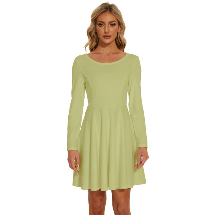 Faded Jade	 - 	Long Sleeve Wide Neck Velvet Dress