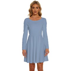 Serenity Blue	 - 	long Sleeve Wide Neck Velvet Dress