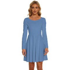 Provence Blue	 - 	long Sleeve Wide Neck Velvet Dress