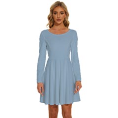 Powder Blue	 - 	long Sleeve Wide Neck Velvet Dress