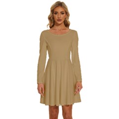 Lion Brown	 - 	long Sleeve Wide Neck Velvet Dress