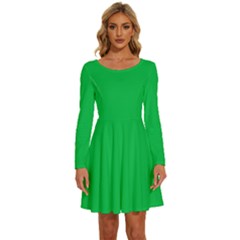 Parakeet Green	 - 	long Sleeve Wide Neck Velvet Dress