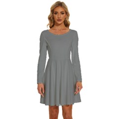 Lava Grey	 - 	long Sleeve Wide Neck Velvet Dress