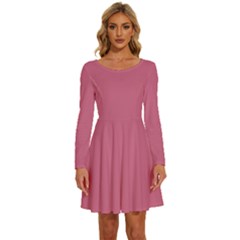 Pale Violet Pink	 - 	long Sleeve Wide Neck Velvet Dress