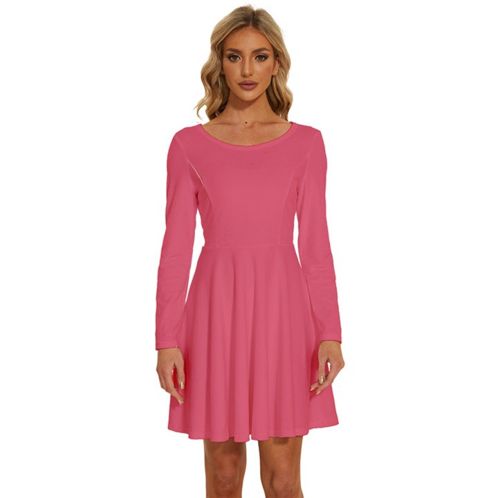 Punch Pink	 - 	Long Sleeve Wide Neck Velvet Dress