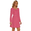 Punch Pink	 - 	Long Sleeve Wide Neck Velvet Dress View3