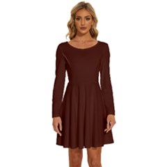 Mahoghany Red	 - 	long Sleeve Wide Neck Velvet Dress