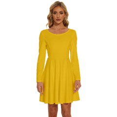 Mikado Yellow	 - 	long Sleeve Wide Neck Velvet Dress