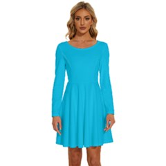 Vivid Sky Blue	 - 	long Sleeve Wide Neck Velvet Dress