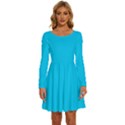 Vivid Sky Blue	 - 	Long Sleeve Wide Neck Velvet Dress View1