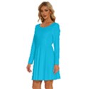 Vivid Sky Blue	 - 	Long Sleeve Wide Neck Velvet Dress View2