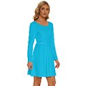 Vivid Sky Blue	 - 	Long Sleeve Wide Neck Velvet Dress View3