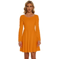 Turmeric Orange	 - 	long Sleeve Wide Neck Velvet Dress