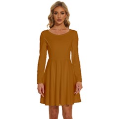 Windsor Orange	 - 	long Sleeve Wide Neck Velvet Dress