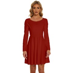 Ruby Red	 - 	long Sleeve Wide Neck Velvet Dress