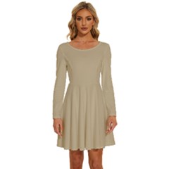 Warm Sand	 - 	long Sleeve Wide Neck Velvet Dress