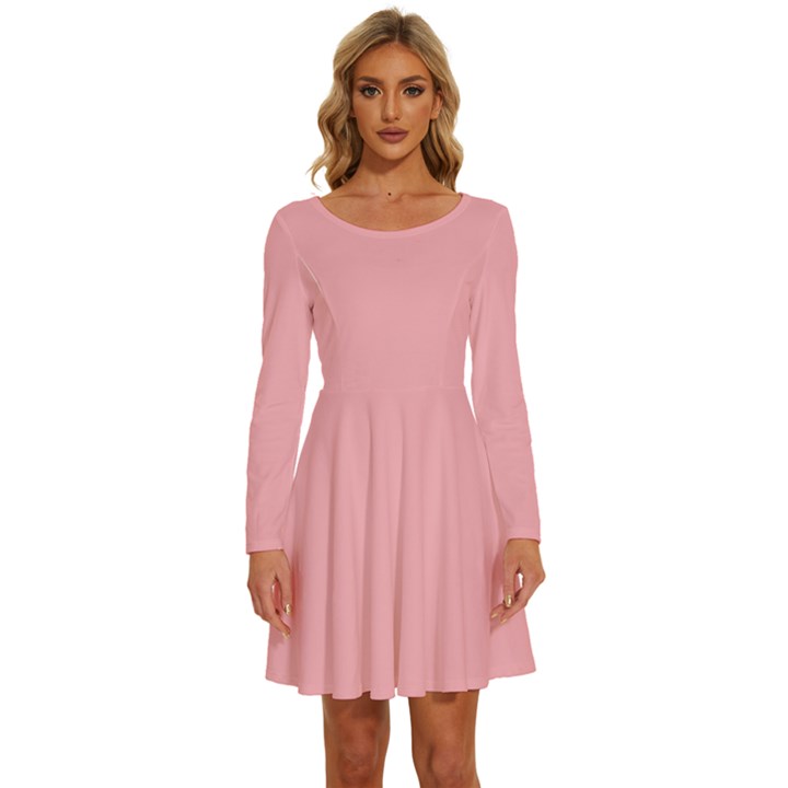 Light Pink	 - 	Long Sleeve Wide Neck Velvet Dress