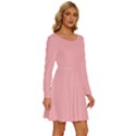 Light Pink	 - 	Long Sleeve Wide Neck Velvet Dress View3