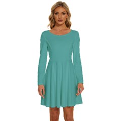 Blue Turquoise	 - 	long Sleeve Wide Neck Velvet Dress